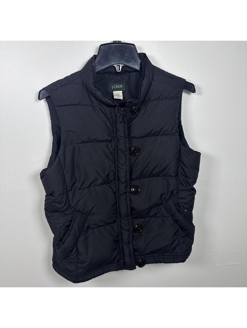 J.Crew Black Down Puffer Vest with Button and Zipper Closure, Size M